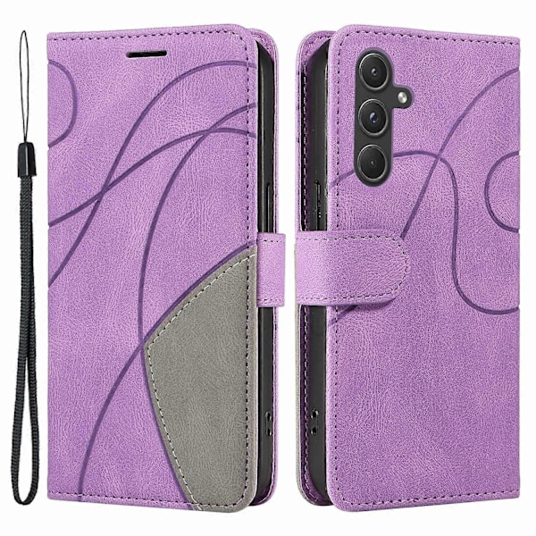 Læderetui med pung og stativ i farvesplejset design til Samsung Galaxy A55 5G Multicolor Light Purple