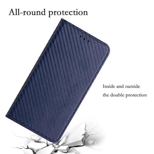 Til iPhone 15 Pro Max Kulfibertekstur PU Læder+TPU Wallet Case Foldbart Stativ Telefon Cover Multicolor Style B