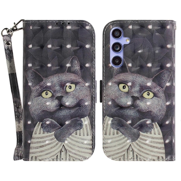 Til Samsung Galaxy A35 5G Etui 3D Mønster Print Pung Telefon Cover med Rem Multicolor Embracing Cat