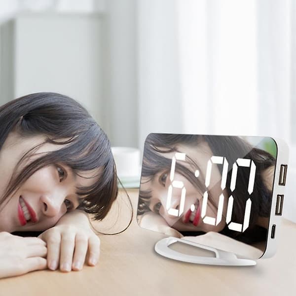 1 Set väckarklocka LED Spegel Display USB Laddning ABS Desktop Hängande klocka för sovrum 1