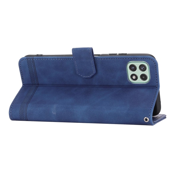 Dierfeng Df-03 Stand Phone case För Samsung Galaxy A22 5g (eu-version), Linjer Imprinted Pu-läder cover Blue