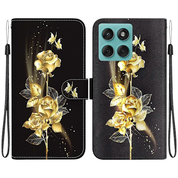Til Motorola Edge 60 5G/ 60 Fusion 5G Wallet Telefon Cover Anti-Drop Læder Flip Cover Mønster Print Multicolor Gold Butterfly Rose