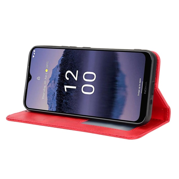 Til Nokia G11 Plus 4g Auto Lukkende Magnetisk Retro Pu Læder Wallet Case Stand Funktion Telefon Shell Cover Red