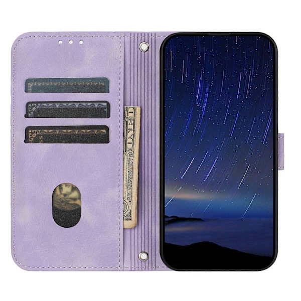 Til Samsung Galaxy S25 Edge Etui Præget Linje Læder Telefon Cover med Praktisk Rem Multicolor Purple
