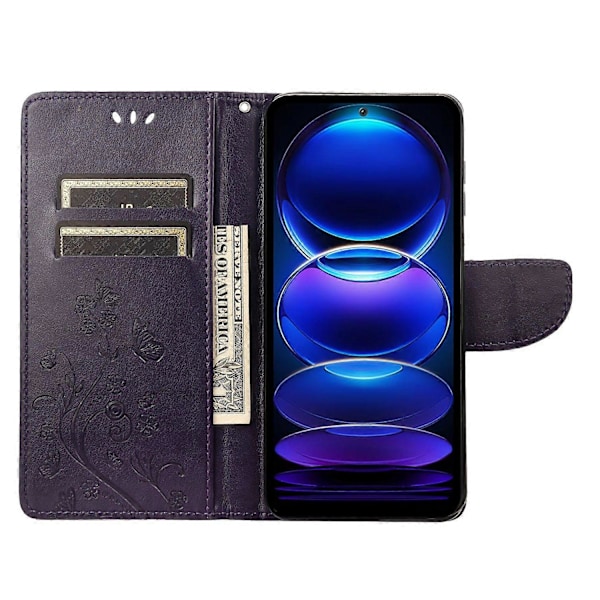 För Xiaomi Redmi Note 12 Pro+ 5G Ställ Telefonfodral PU Läder Blomma Fjäril Präglat Plånboksfodral Multicolor Style F