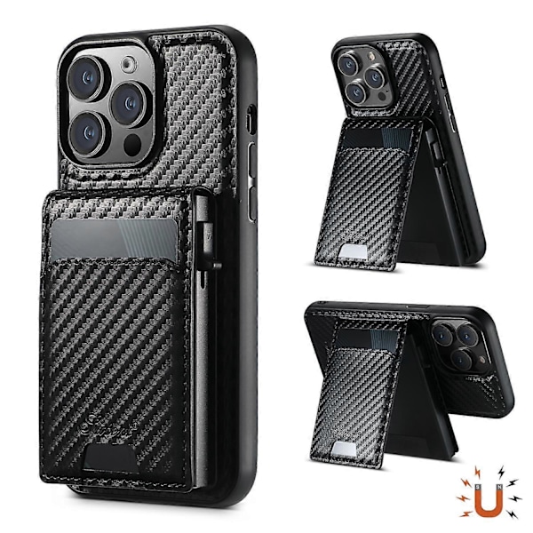 SUTENI H19 Magnetiskt Skal för iPhone 15 Pro Max, Kolfibertextur Läder Baksida med Kortfack