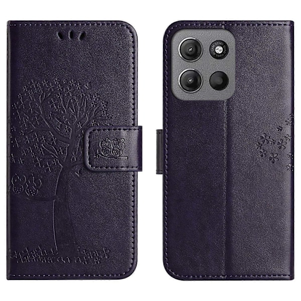 Til Motorola Moto G15 4G/G15 Power 4G Etui PU Læder Ugle Træ Præget Tegnebog Telefon Cover - Grå Multicolor Dark Blue