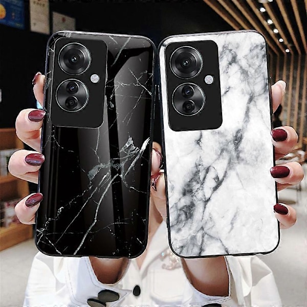 Til Oppo Reno11 F 5G Etui Hærdet Glas Telefon Cover Marmor Mønster Design Multicolor Style B