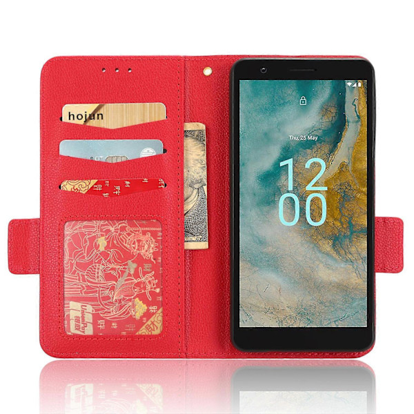 Lompakko PU-nahkainen puhelinkotelo Nokia C02:lle, Litsi-kuvioitu jalustalla varustettu puhelinkotelo Multicolor Style C