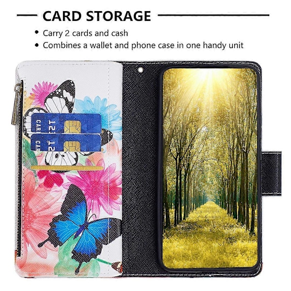 BF03 Lynlåspung i PU-læder med mønstertryk til Xiaomi Redmi Note 13 Pro 5G/Poco X6 5G Multicolor Two Butterflies