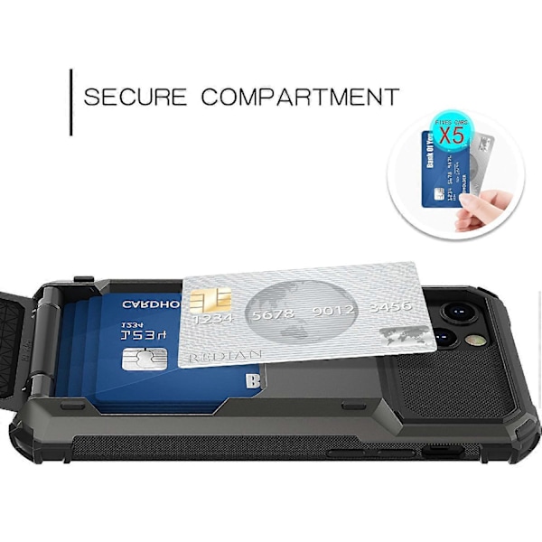 Flip Design Kortholder TPU+PC Hybrid Cover Stødsikkert Cover til iPhone 13 Pro 6.1 tommer