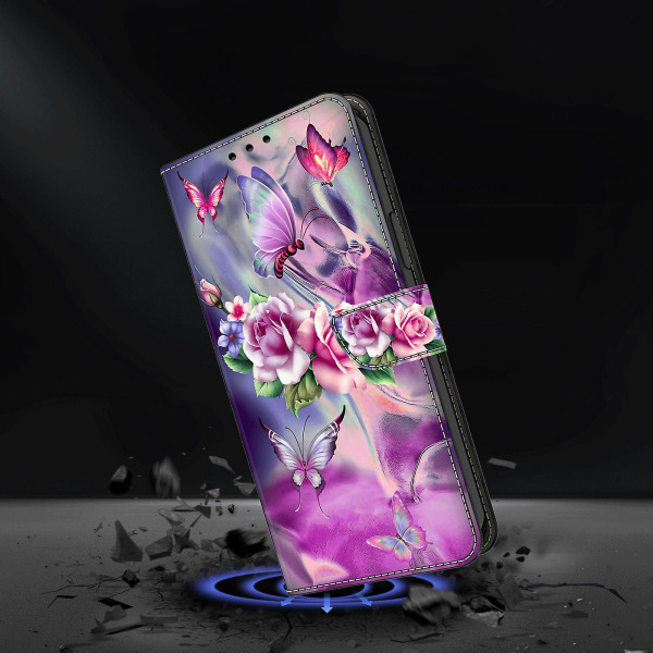 För Sony Xperia 10 V skyddande case 3d-mönsterutskrift Pu- cover med stativ Butterflies   Flowers