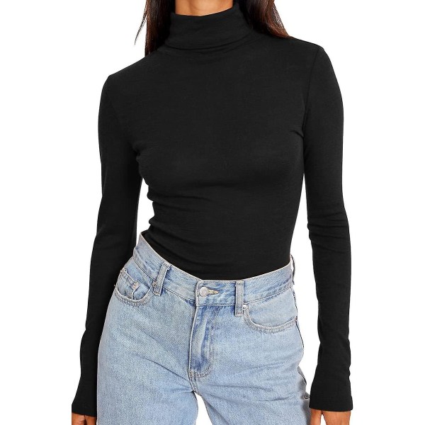 Dame Turtleneck Langærmet Trøjer Efterårsmode Basic Lagdeling Slim Fit Blød Termisk Undertøj Toppe Black X-Large