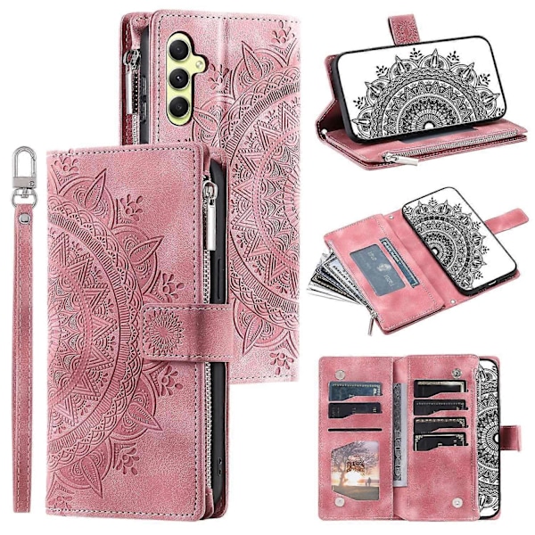 Fodral för Samsung Galaxy A15 4G med blomstermönster, plånbok, PU-läder, stativ, skal, telefonfodral med rem Multicolor Style E