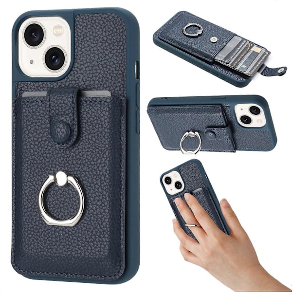 Kortlommer Læder Bagcover med Ringstøtteben til iPhone 15 Plus/14 Plus Multicolor Style F