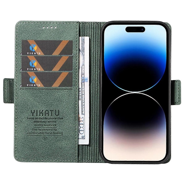 YIKATU YK-005 för iPhone 14 Pro Folio Flip Fodral PU Läder Hud-känsla Ställ Plånbok Mobilskal Multicolor Style D