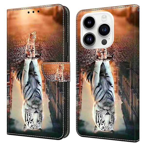 För iPhone 15 Pro Fodral 3D Mönstertryck Läder Plånboksfodral Multicolor Style K