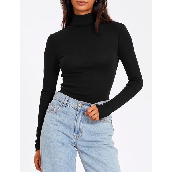 Dame Turtleneck Langærmet Trøjer Efterårsmode Basic Lagdeling Slim Fit Blød Termisk Undertøj Toppe Black X-Large