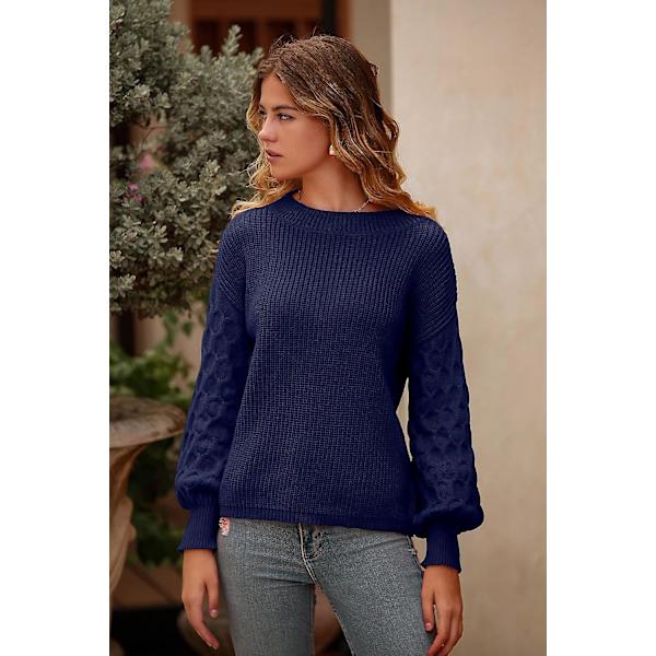 Dame 2023 Vinter Pullover Sweater Afslappet Langærmet Rund Hals Løs Tyk Strikket Jumper Toppe Bluse Navy X-Large