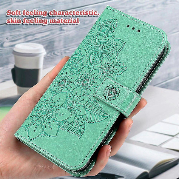 Blomsterpräglad Plånbok Anti-Repor Läder Telefonställ Skyddsfodral för iPhone 13 mini 5,4 tum