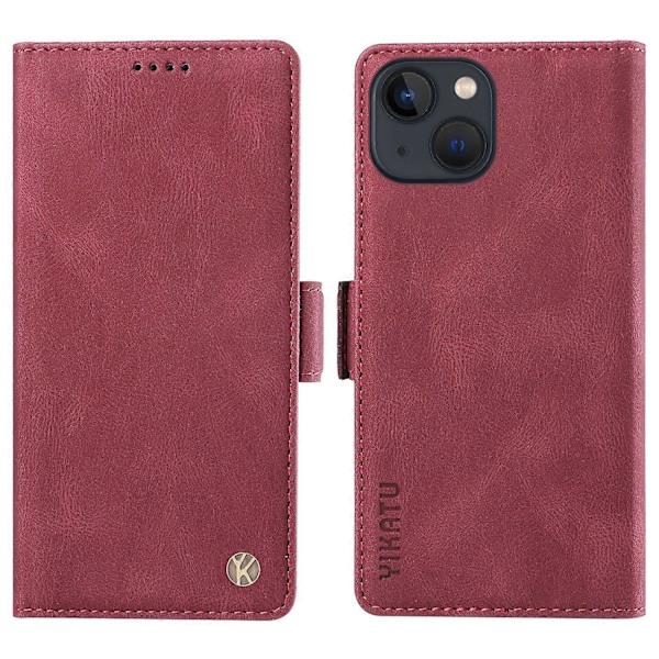YIKATU YK-005 Skinnkänsla PU Läder Plånboksfodral med Stötsäkert Ställ för iPhone 15 Multicolor Style F