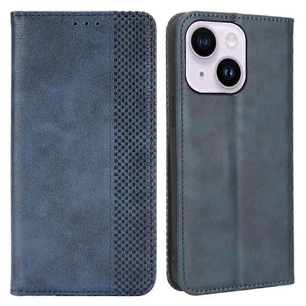 Retro Läderskal för iPhone 15 Plus Fodral Plånbok Ställ Anti-Rep Telefonskydd Multicolor Style A