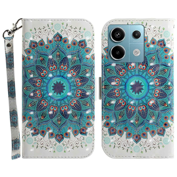 Til Xiaomi Redmi Note 13 Pro 5G/Poco X6 5G Wallet Case 3D Mønster Print Læder Cover med Rem Multicolor Peacock Wreath