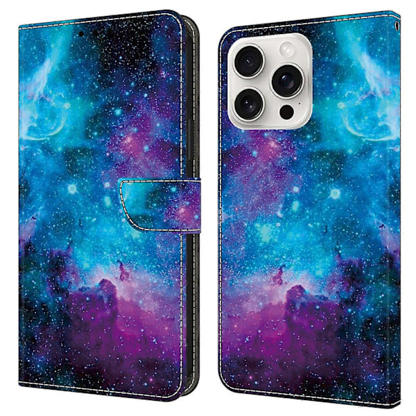 För iPhone 16 Pro Skal Mönstertryckt Skyddande Läder Flip Fodral - Panda Multicolor Starry Sky