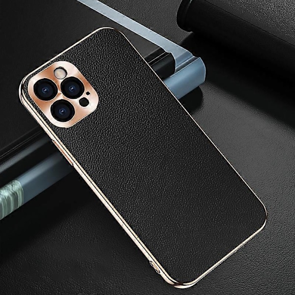 Elektropläterad CD-linsskydd Äkta Läder TPU Skyddsskal för iPhone 12 Pro