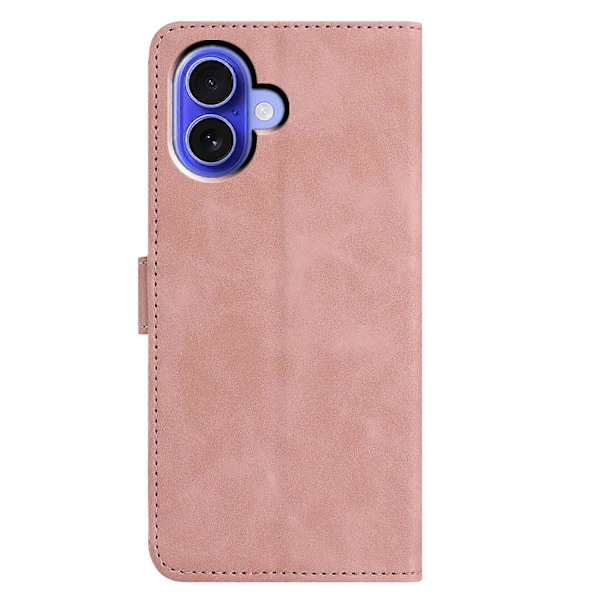 For iPhone 16 Etui Sommerfugl Blomst Præget PU Læder Pung Stand Telefon Cover Multicolor Rose Gold