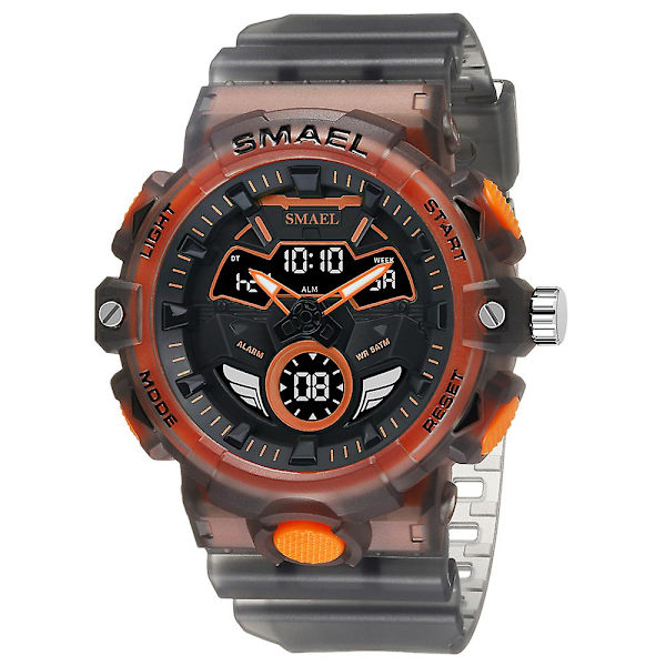 Smael Digitalt og Quartz Urværk Herre Sportsure LED Lys Multifunktionel Chrono Dato Vandtæt Analogt Elektronisk Armbåndsur Transparent Orange