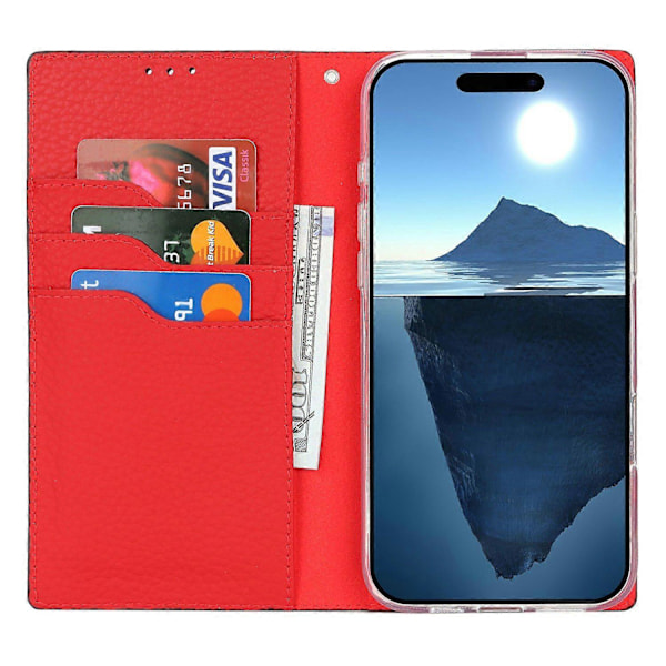 Plånboksfodral för iPhone 16 Pro Äkta Läder Telefonskal Litchi Textur Multicolor Style A