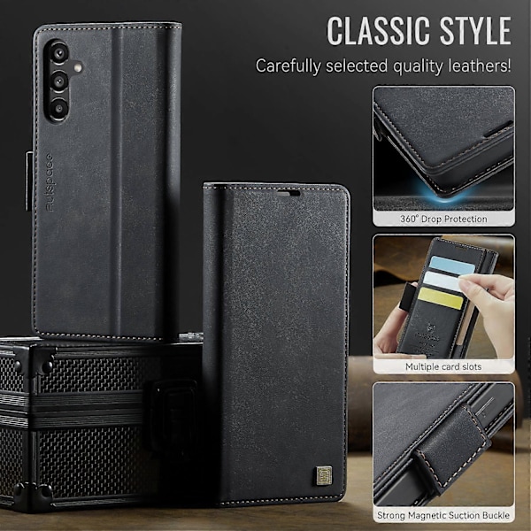 För Samsung Galaxy A55 5G Fodral AUTSPACE A11 RFID-blockerande Retro Läder Mobiltelefon Plånboksfodral Multicolor Black