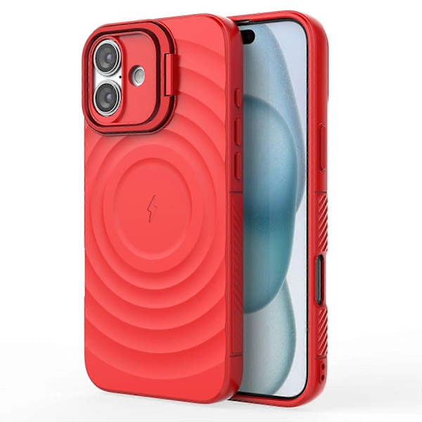 Magnetisk PC-etui med støttefod og bølgemønster i TPU til iPhone 16 Plus - Grå Multicolor Red
