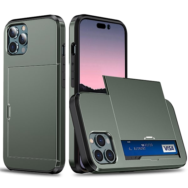 Skjutkortshållare Cover För Iphone 15 Pro, Tpu + PC Dual Layer Case Army Green