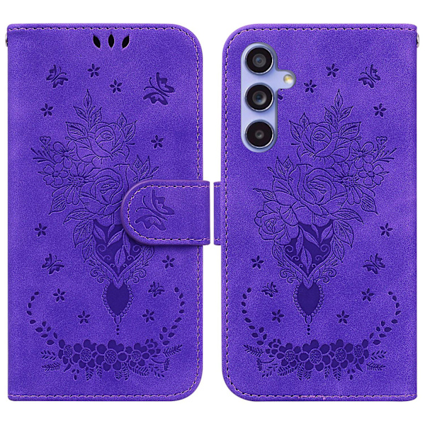 Til Samsung Galaxy S23 Fe Stødsikkert Wallet Case Rose Præget Læder Stand Telefon Cover Purple