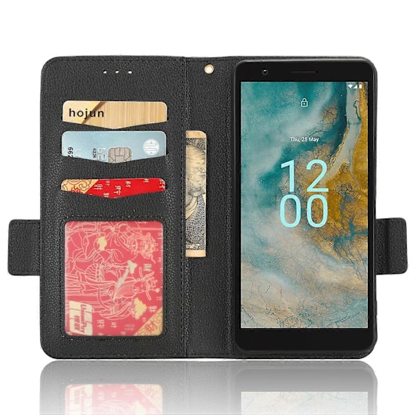 Lompakko PU-nahkainen puhelinkotelo Nokia C02:lle, Litsi-kuvioitu jalustalla varustettu puhelinkotelo Multicolor Style A