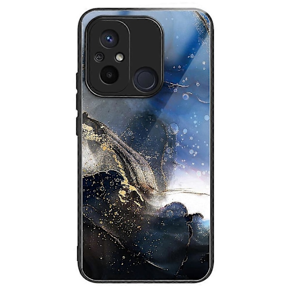 Telefoncover til Xiaomi Redmi 12C 4G, resistent TPU+hærdet glas, mønsterdesign Multicolor Gilded Black Blue