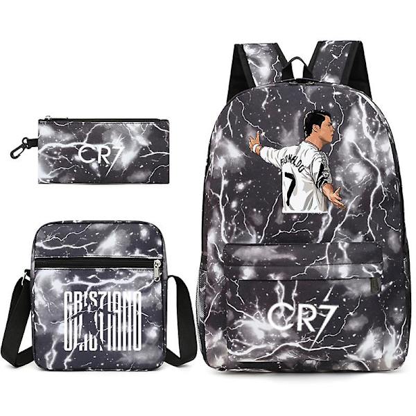 Fotbollsstjärna C Ronaldo Cr7 ryggsäck med printed runt studenten Tredelad ryggsäck. Black thunder 3 Black thunder 3 Single shoulder bag