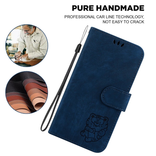 För Oppo Reno10 5g (global) Pu-läder tigermönster tryckt case Stativ Plånbok Flip Cover Dark Blue