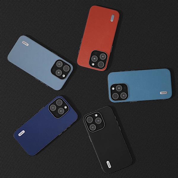 IPhone 15 Pro naarmuuntumaton puhelinkotelo, teksturoidulla PU-nahalla + TPU-puhelinkuori Blue