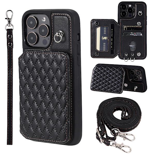 Stötsäkert case för Iphone 15 Pro Rfid Blockering anti-scratch Pu+tpu cover med remmar Black