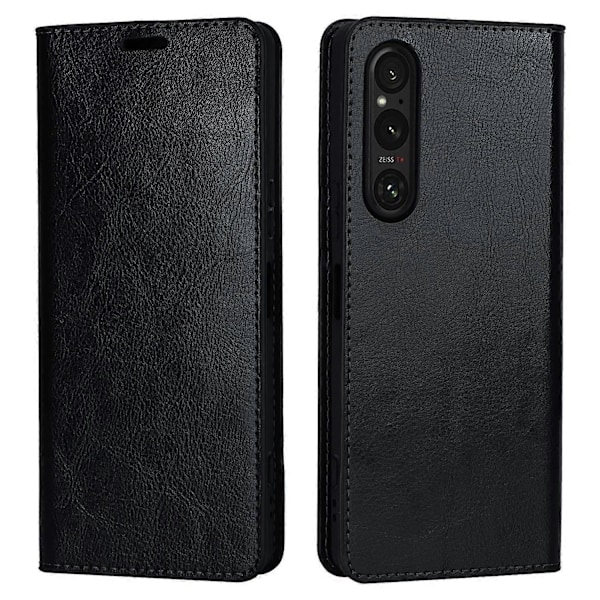 Til Sony Xperia 1 V Stand Flip Wallet Ægte Koskind Læder Cover Telefon Etui Multicolor Style A