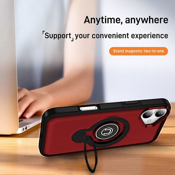 iPhone 16 Plus -kotelo TPU+PC Magneettinen autoteline puhelinkuori sormuksella Multicolor Red