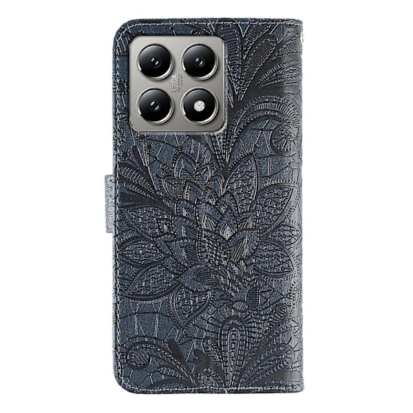 Xiaomi 14T Pro -kotelo pitsikukkainen PU-nahkainen lompakkokotelo Multicolor Dark Blue