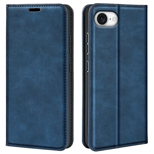 Til iPhone 16e Etui Skin Touch Læder Wallet Telefon Cover - Grå Multicolor Blue