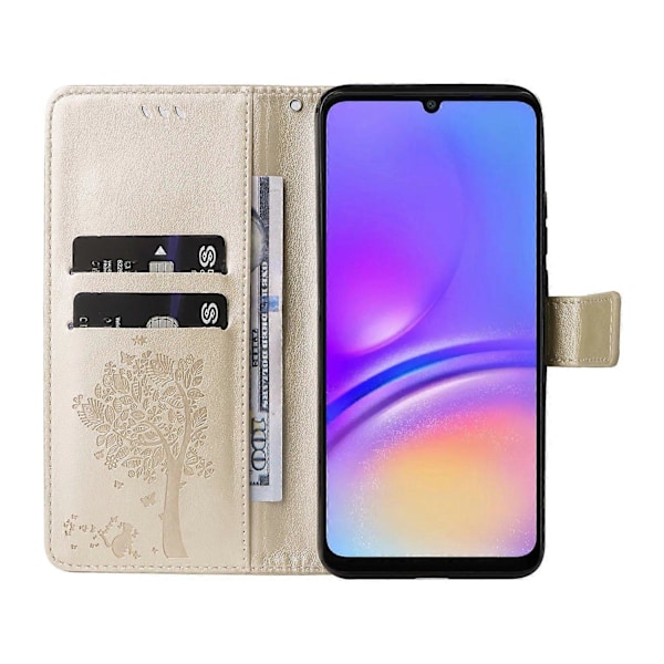KT Imprinting Flower Series-3 til Samsung Galaxy A06 Etui Katte Træ Mønster Flip Læder Telefon Cover Multicolor Style K