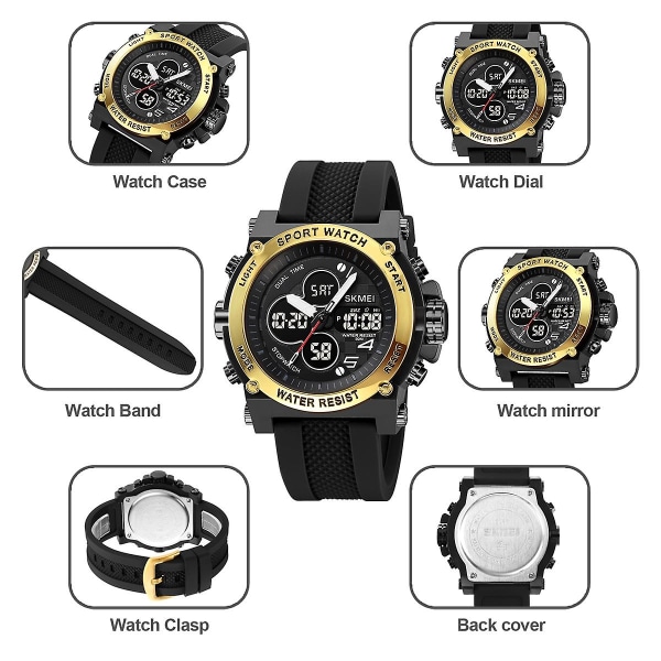 Skmei 2065 50m vattentät digital watch med dubbla skärmar Black Gold