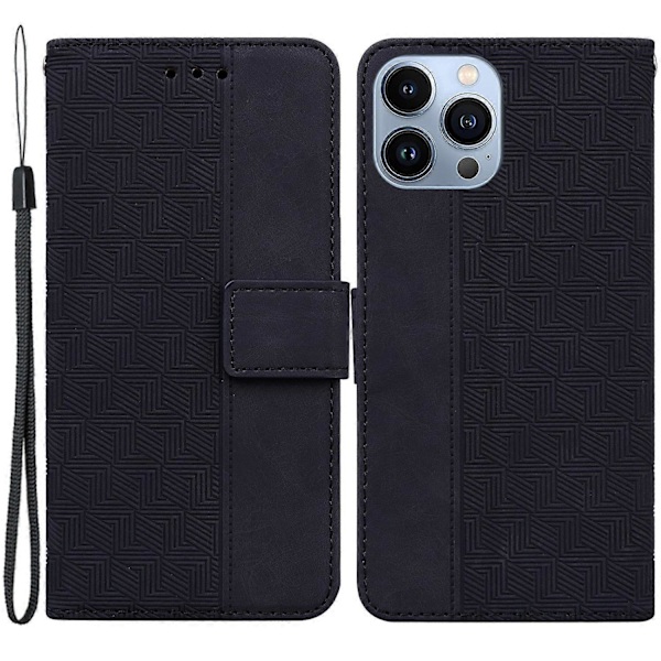 Til iPhone 15 Pro Max Geometri Præget PU Læder Telefon Cover Foldbart Stativ Wallet Cover Multicolor Style A