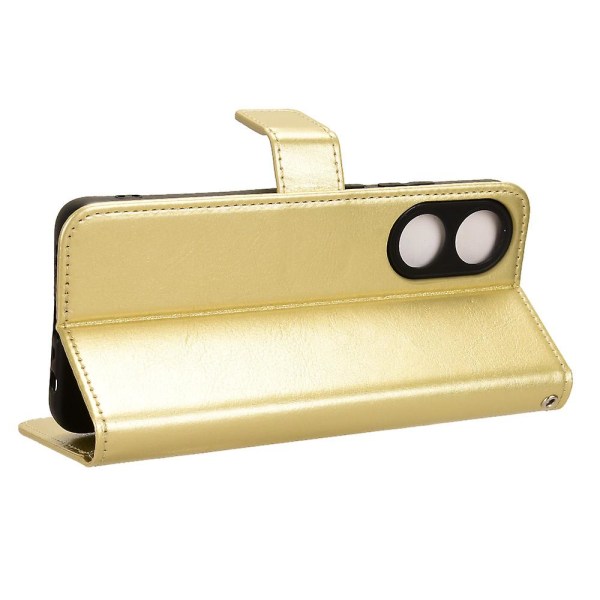 Plånbok Pu Läder Cover För Oppo A58 4g, Crazy Horse Texture Stand Phone case Gold